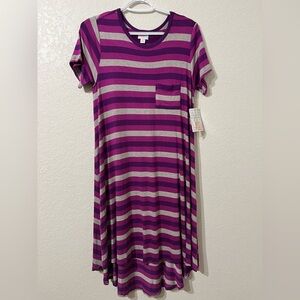 Lularoe Carly Purple and Gray Striped T-Shirt Dress XS